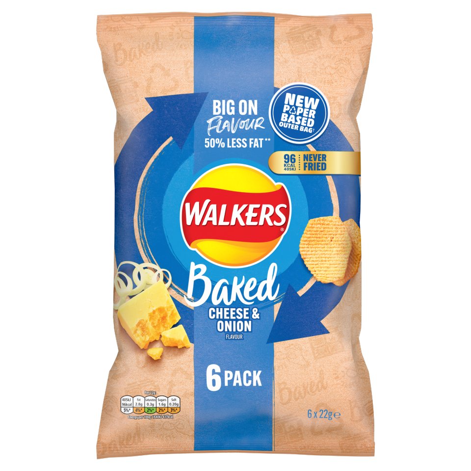 Walkers Baked Crisps Cheese & Onion 6 Pack 132g - Centra