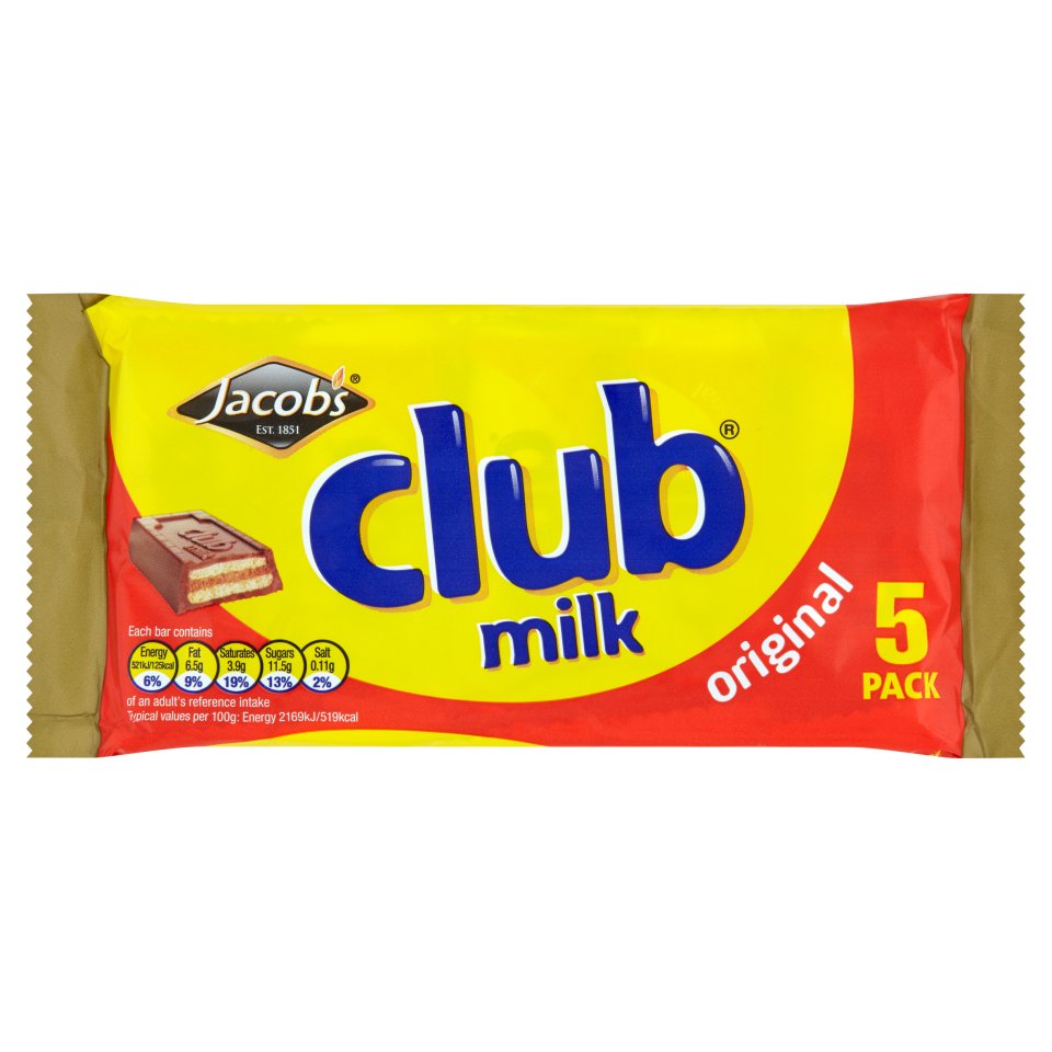 Jacob's Club Milk 5 Pack 120g Centra