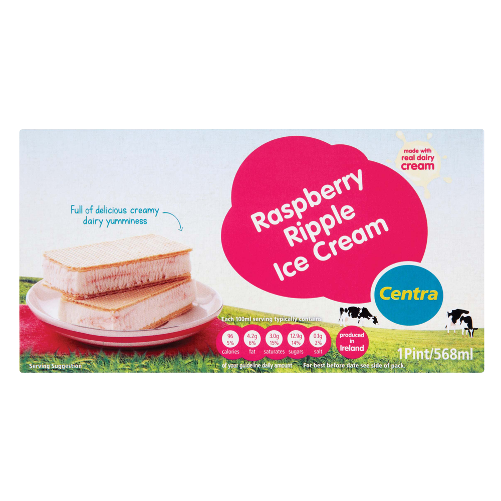 Centra Raspberry Ripple Ice Cream Block 568ml Centra