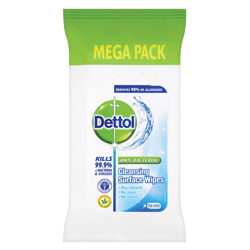 Dettol Anti Bacterial Cleansing Surface Wipes 72 Centra
