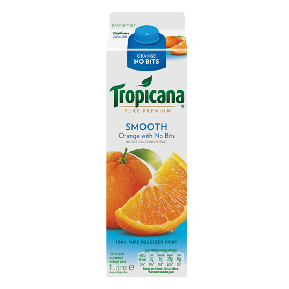 Tropicana Pure Premium Smooth Orange With No Bits 1L - Centra