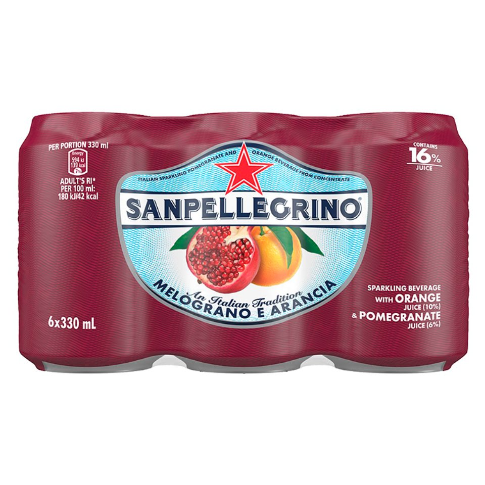 San Pellegrino Pomegranate & Orange Can Pack 6 x 330ml - Centra