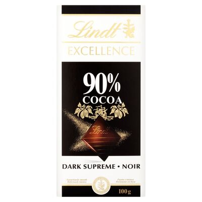 LINDT EXCELLENCE 90% COCOA DARK SUPREME CHOCOLATE BAR 100G
