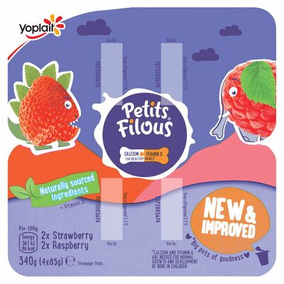 Yoplait Petits Filous Strawberry & Raspberry Big Pot 4 Pack 85g