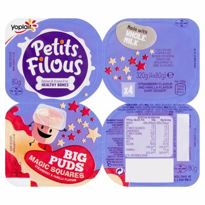 Yoplait Petits Filous Strawberry & Vanilla Yogurt 4 Pack 80g