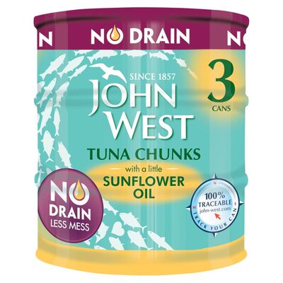 John West No Drain Tuna Chunks Sunflower Oil 3 Pack 110g