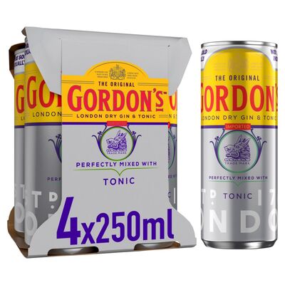 Gordon's & Tonic Can 4 Pack 250ml