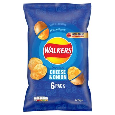 Walkers Cheese & Onion Crisps 6 Pack 150g