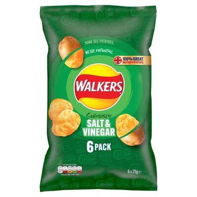 WALKERS SALT AND VINEGAR 6 PACK 150G
