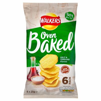 Walkers Oven Baked Salt & Vinegar Crisps 6 Pack 25g