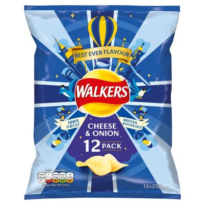 Walkers Cheese & Onion Crisps 12 Pack 25g