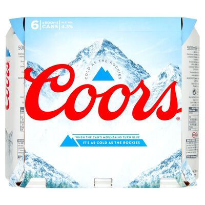 COORS LAGER CAN PACK 6 X 500ML