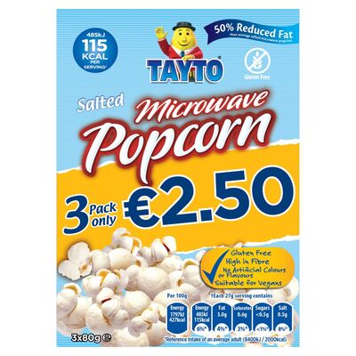 Tayto Low Fat Microwave Popcorn 3 Pack 240g