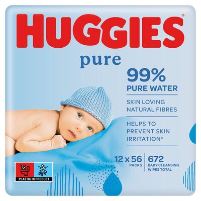 Huggies Pure Baby Wipes 12 Pack 56pce