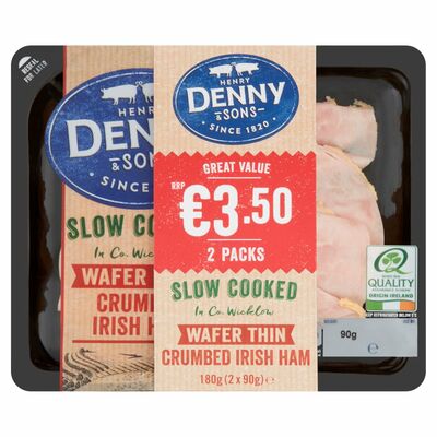 Denny Slow Cooked Wafer Thin Crumbed Irish Ham Slices 2 Pack 180g