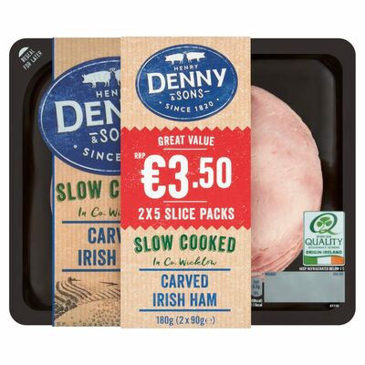 Denny Slow Cooked Carved Irish Ham Slices 2 Pack 180g