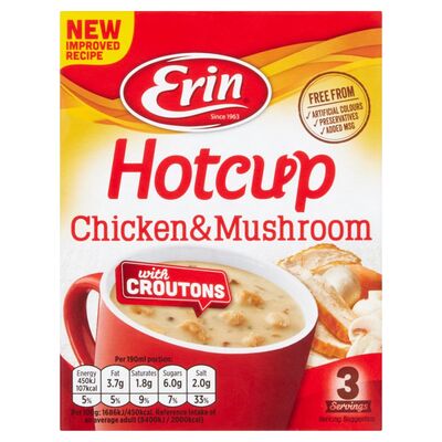 Erin Hotcup Chicken & Mushroom With Croutons Soup 3 Servings 80g