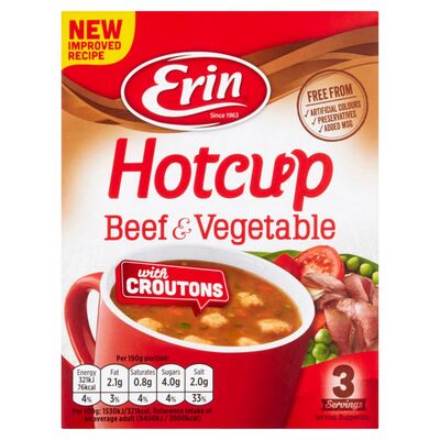 Erin Hotcup Beef & Vegetable With Croutons Soup 3 Servings 63g