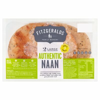 Fitzgeralds Large Authentic Naan Breads 2 Pack 260g