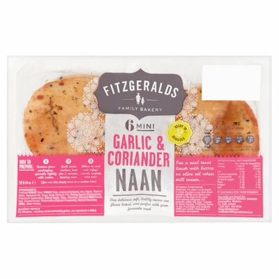 Fitzgeralds Mini Garlic & Coriander Naan Breads 6 Pack 6pce