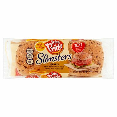 Irish Pride Slimsters Multiseed White & Wholemeal Square Bread 4 Pack 164g