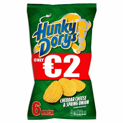 Tayto Hunky Dorys Crinkle Cut Cheddar Cheese & Spring Onion Crisps 6 Pack 150g