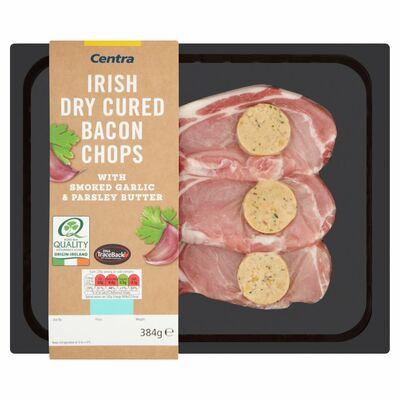 CENTRA FRESH IRISH DRY CURED BACON CHOPS WITH GARLIC BUTTER 384G