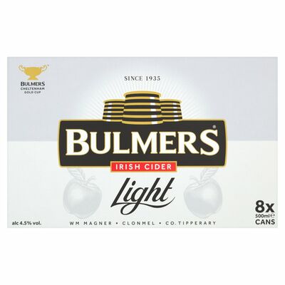 BULMERS LIGHT IRISH CIDER CAN PACK 8 X 500ML