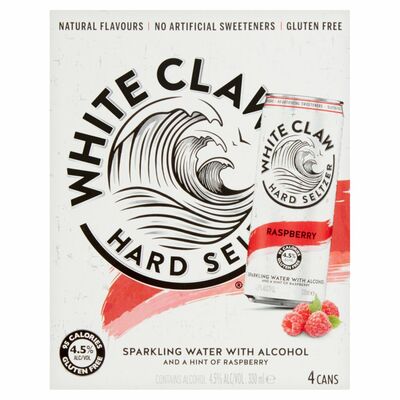 WHITE CLAW HARD SELTZER RASPBERRY CAN PACK 4 X 330ML