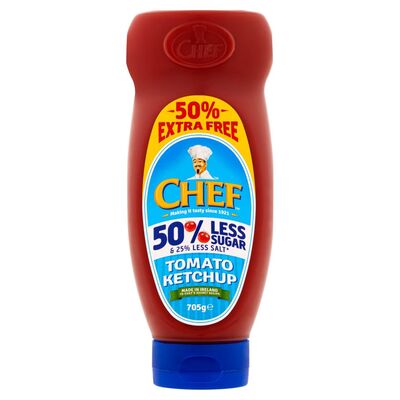 Chef Tomato Ketchup 50% Less Sugar 25% Less Salt 50% Extra Free 470g