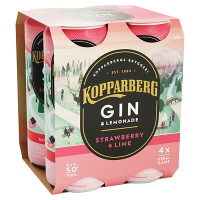 Kopparberg Gin & Lemonade Strawberry & Lime Can 4 Pack 250ml