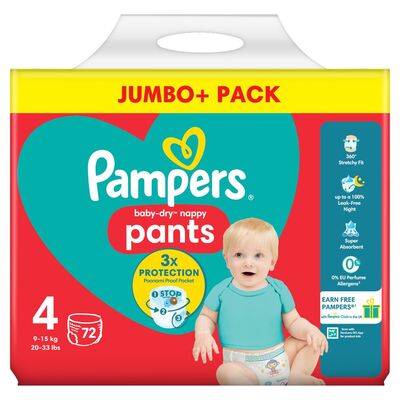 Pampers Baby Dry Nappy Pants Size 4 Jumbo+ Pack 72pce