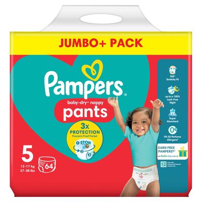 Pampers Baby Dry Nappy Pants Size 5 64pce 