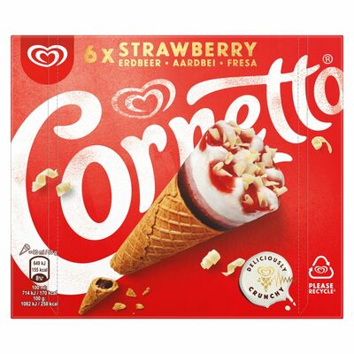 Cornetto Strawberry Ice Cream Cones 6 Pack 90ml
