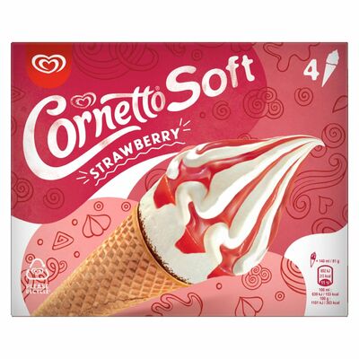Cornetto Soft Strawberry Ice Cream Cones 4 Pack 560ml