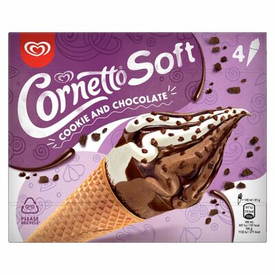 Cornetto Soft Chocolate & Cookies Ice Cream Cone 4 Pack 560ml