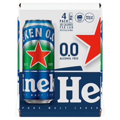 Heineken 0.0 Alcohol Free Lager Can Pack 4 x 500ml