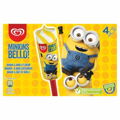 Minions Bello! Banana And Vanilla Flavour Ice Cream Lolly 4 Pack 196ml