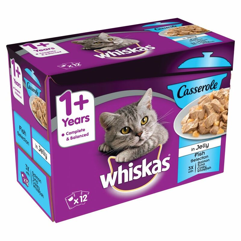 WHISKAS 1+ Cat Pouches Casserole Fish Selection in Jelly 12 x 85g