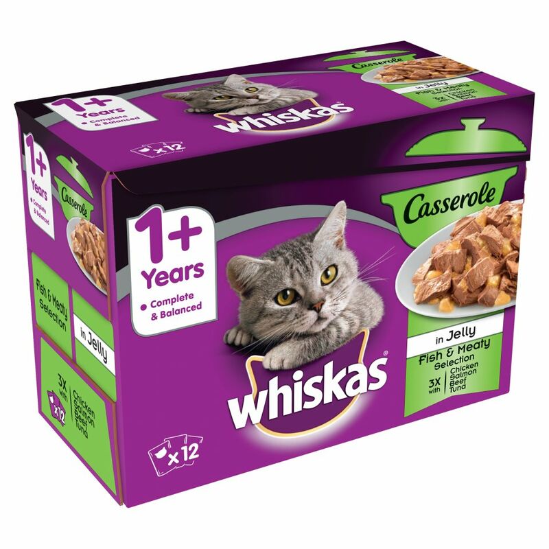 WHISKAS 1+ Cat Pouches Casserole Fishy & Meaty Selection 12 x 85g WHISKAS 1+ Cat Pouches Casserole Fishy & Meaty Selection 12 x 85g