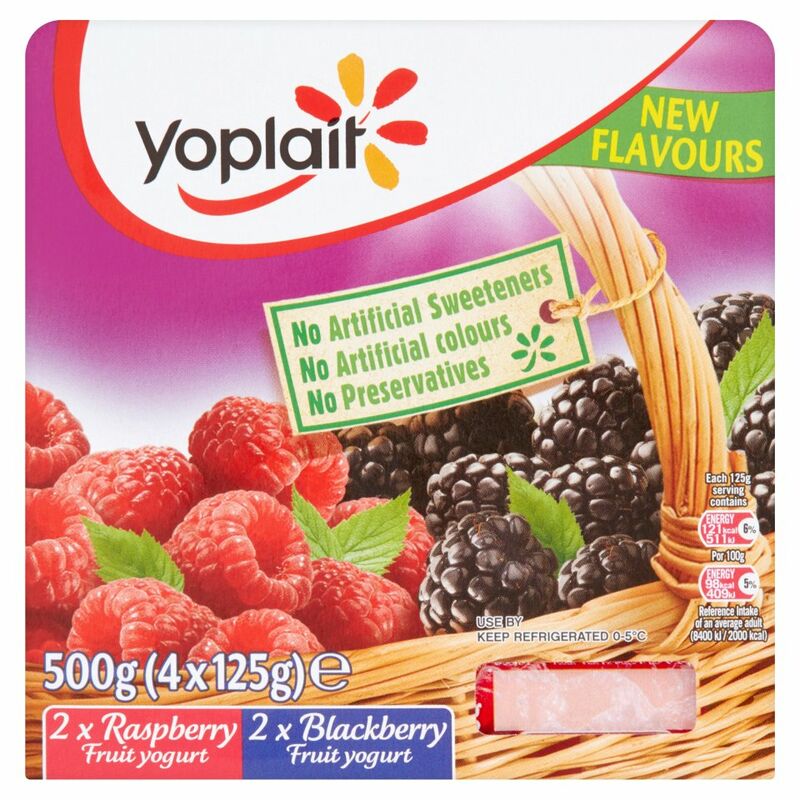 Yoplait Raspberry & Blackberry Fruit Yogurt 4 x 125g (500g) Yoplait Raspberry & Blackberry Fruit Yogurt 4 x 125g (500g)