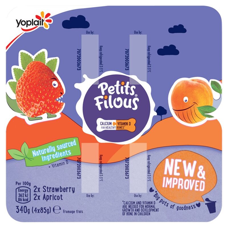 Petits Filous Kids Strawberry & Apricot Yoghurt Pots 4 x 85g