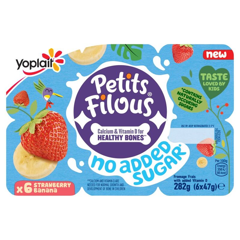 Petits Filous Kids No Added Sugar Strawberry & Banana Yoghurt Pots 6 x 47g