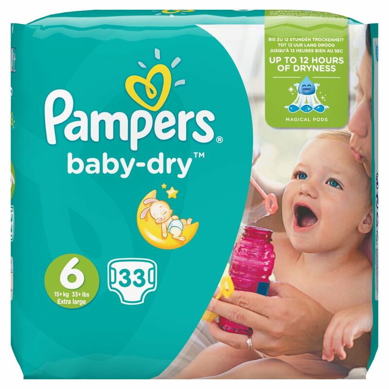 Pampers Baby-Dry Size 6, 33 Nappies, 15+kg, With 3 Absorbing Channels