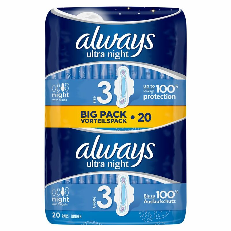 Always Ultra Night (Size 3) Sanitary Towels Wings 20 Pads
