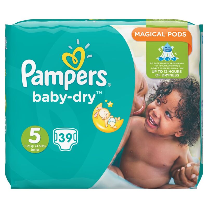 Pampers Baby-Dry Size 5, 39 Nappies,11kg-23kg, With 3 Absorbing Channels