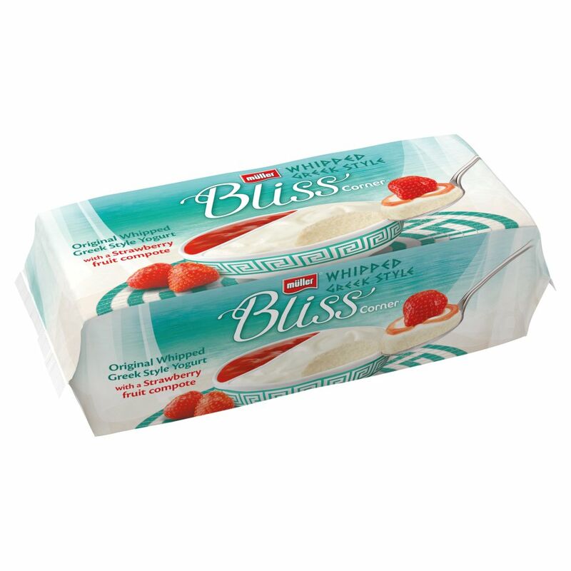 Muller Corner Bliss Greek Style Whipped Yogurt & Strawberry Compote 4 x 110g Muller Corner Bliss Greek Style Whipped Yogurt & Strawberry Compote 4 x 110g