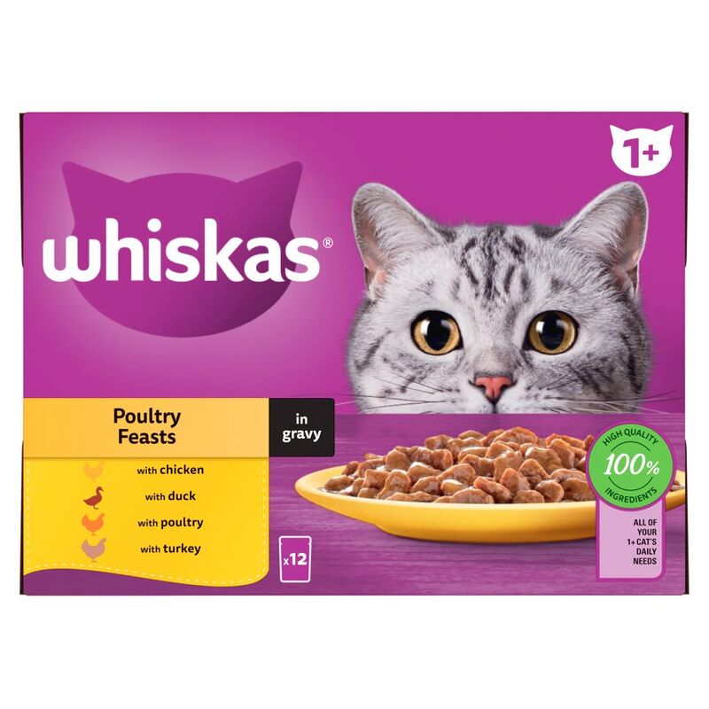 Whiskas 1+ Poultry Feasts in Gravy 12 x 85g (1.02kg)