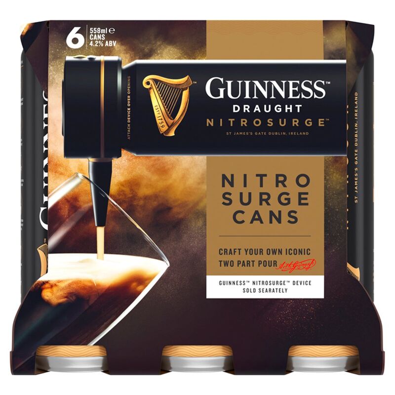 Guinness™ NitroSurge™ Stout Beer Cans - For use with Guinness™ NitroSurge™ Device - 6X558ml Can