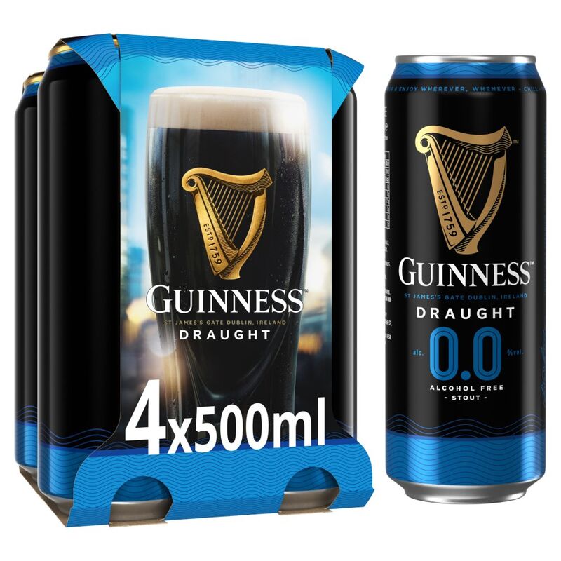 Guinness 0.0% Draught Alcohol Free Stout Beer 4x500ml Can